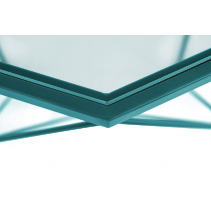 LeisureMod Malibu Modern Octagon Glass Top Coffee Table with Gold Metal Base - Blue