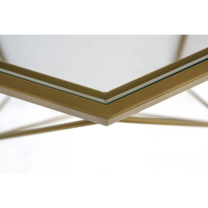 LeisureMod Malibu Modern Octagon Glass Top Coffee Table with Gold Metal Base - Gold