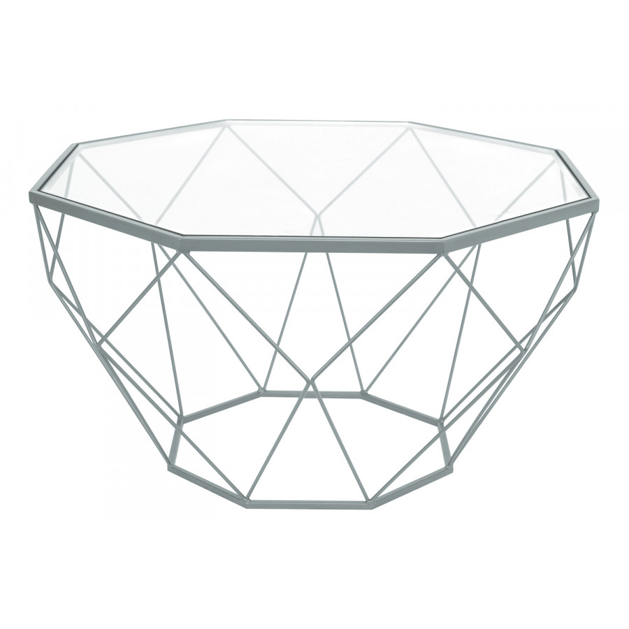 LeisureMod Malibu Modern Octagon Glass Top Coffee Table with Gold Metal Base - Gray