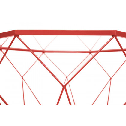 LeisureMod Malibu Modern Octagon Glass Top Coffee Table with Gold Metal Base - Red