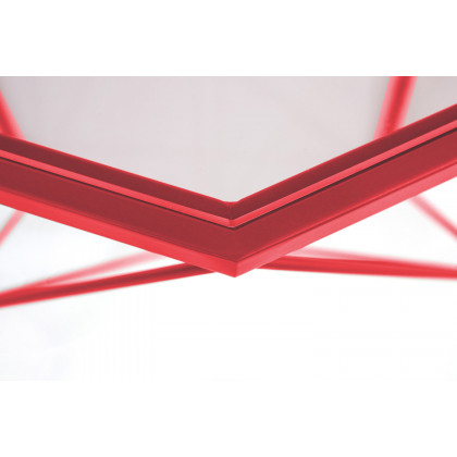 LeisureMod Malibu Modern Octagon Glass Top Coffee Table with Gold Metal Base - Red