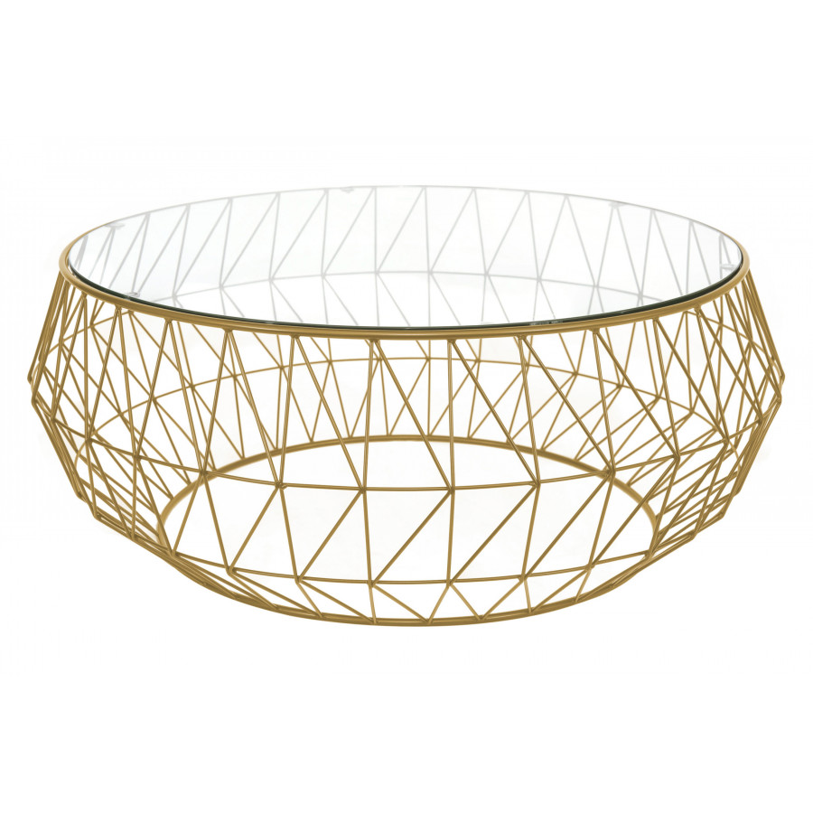 LeisureMod Malibu Modern Round Glass Top Coffee Table With Chrome Base - Gold