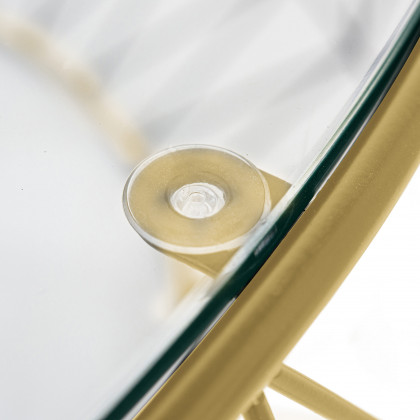LeisureMod Malibu Modern Round Glass Top Coffee Table With Chrome Base - Gold