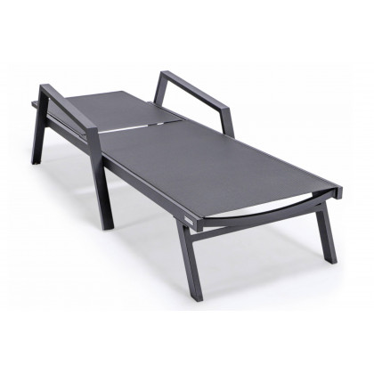 LeisureMod Marlin Patio Chaise Lounge Chair With Armrests In Black Aluminum Frame - Black