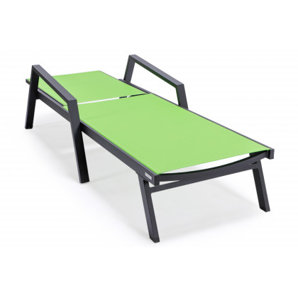 LeisureMod Marlin Patio Chaise Lounge Chair With Armrests In Black Aluminum Frame - Green