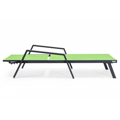 LeisureMod Marlin Patio Chaise Lounge Chair With Armrests In Black Aluminum Frame - Green