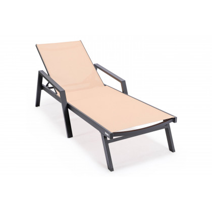 LeisureMod - Marlin Patio Chaise Lounge Chair With Armrests In Black Aluminum Frame