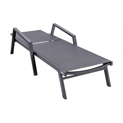 LeisureMod Marlin Modern Black Aluminum Outdoor Chaise Lounge Chair With Arms and Square Fire Pit Side Table for Patio - Black