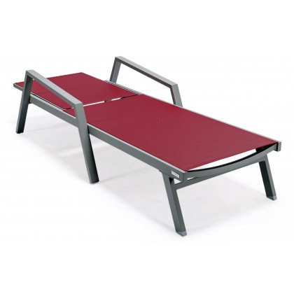 LeisureMod Marlin Patio Chaise Lounge Chair With Armrests In Gray Aluminum Frame - Burgundy