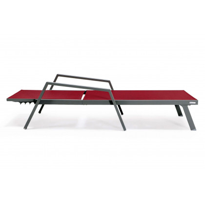 LeisureMod Marlin Patio Chaise Lounge Chair With Armrests In Gray Aluminum Frame - Burgundy
