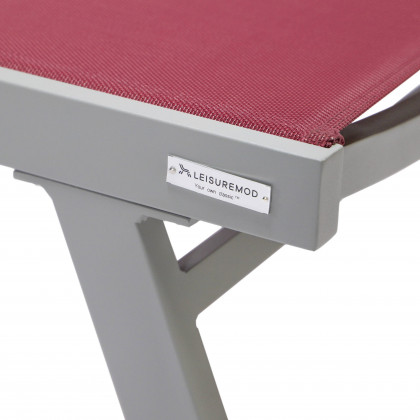 LeisureMod Marlin Patio Chaise Lounge Chair With Armrests In Gray Aluminum Frame - Burgundy