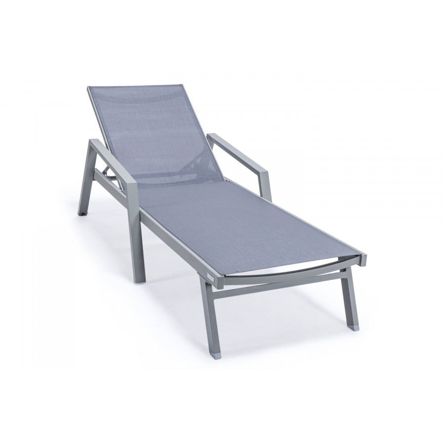 LeisureMod Marlin Patio Chaise Lounge Chair With Armrests In Gray Aluminum Frame - Dark Gray