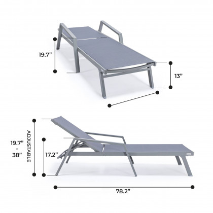 LeisureMod Marlin Patio Chaise Lounge Chair With Armrests In Gray Aluminum Frame - Dark Gray
