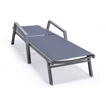 LeisureMod Marlin Patio Chaise Lounge Chair With Armrests In Gray Aluminum Frame - Dark Gray
