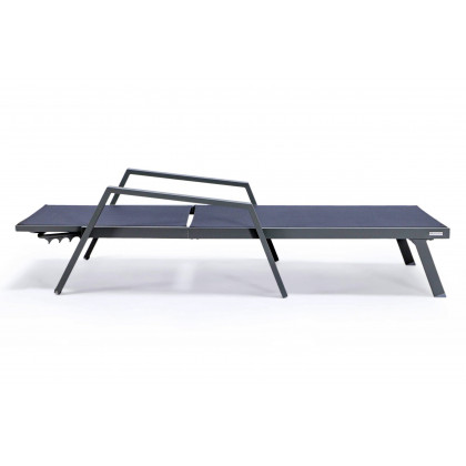 LeisureMod Marlin Patio Chaise Lounge Chair With Armrests In Gray Aluminum Frame - Dark Gray