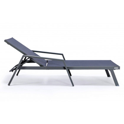 LeisureMod Marlin Patio Chaise Lounge Chair With Armrests In Gray Aluminum Frame - Dark Gray