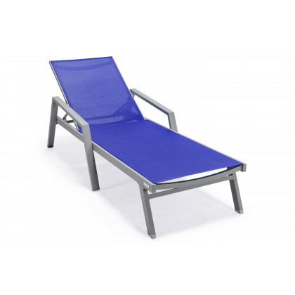LeisureMod - Marlin Patio Chaise Lounge Chair With Armrests In Black Aluminum Frame