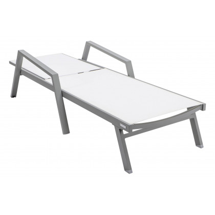 LeisureMod Marlin Modern Gray Aluminum Outdoor Chaise Lounge Chair With Arms and Square Fire Pit Side Table for Patio - White