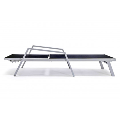 LeisureMod Marlin Patio Chaise Lounge Chair With Armrests In White Aluminum Frame - Black