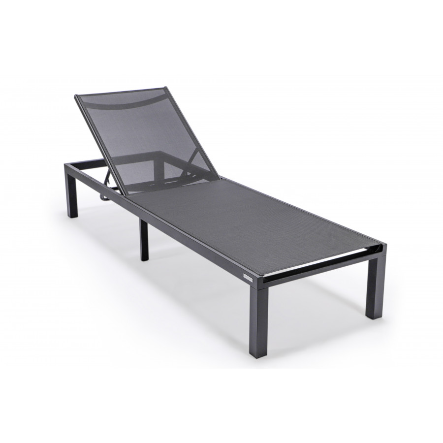 LeisureMod Marlin Patio Chaise Lounge Chair With Black Aluminum Frame - Black