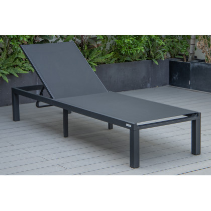 LeisureMod Marlin Patio Chaise Lounge Chair With Black Aluminum Frame - Black
