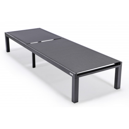 LeisureMod Marlin Patio Chaise Lounge Chair With Black Aluminum Frame - Black