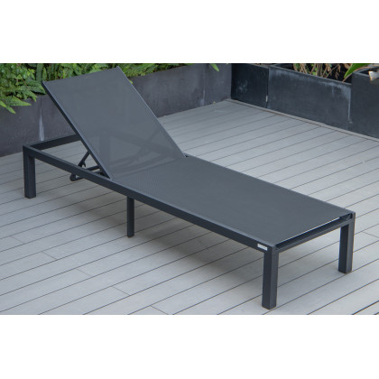 LeisureMod Marlin Patio Chaise Lounge Chair With Black Aluminum Frame - Black