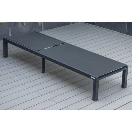 LeisureMod Marlin Patio Chaise Lounge Chair With Black Aluminum Frame - Black