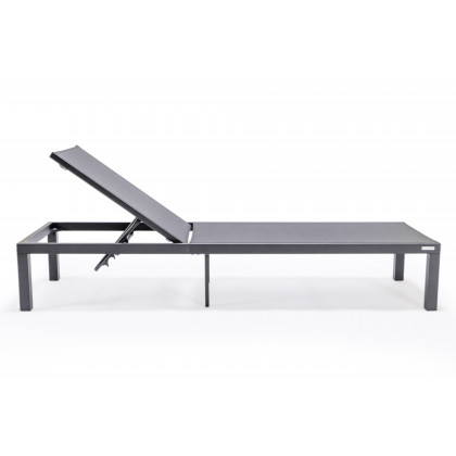 LeisureMod Marlin Patio Chaise Lounge Chair With Black Aluminum Frame - Black
