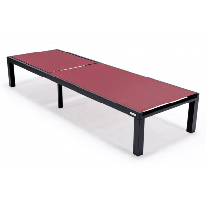 LeisureMod Marlin Patio Chaise Lounge Chair With Black Aluminum Frame - Burgundy