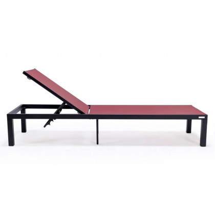 LeisureMod Marlin Patio Chaise Lounge Chair With Black Aluminum Frame - Burgundy