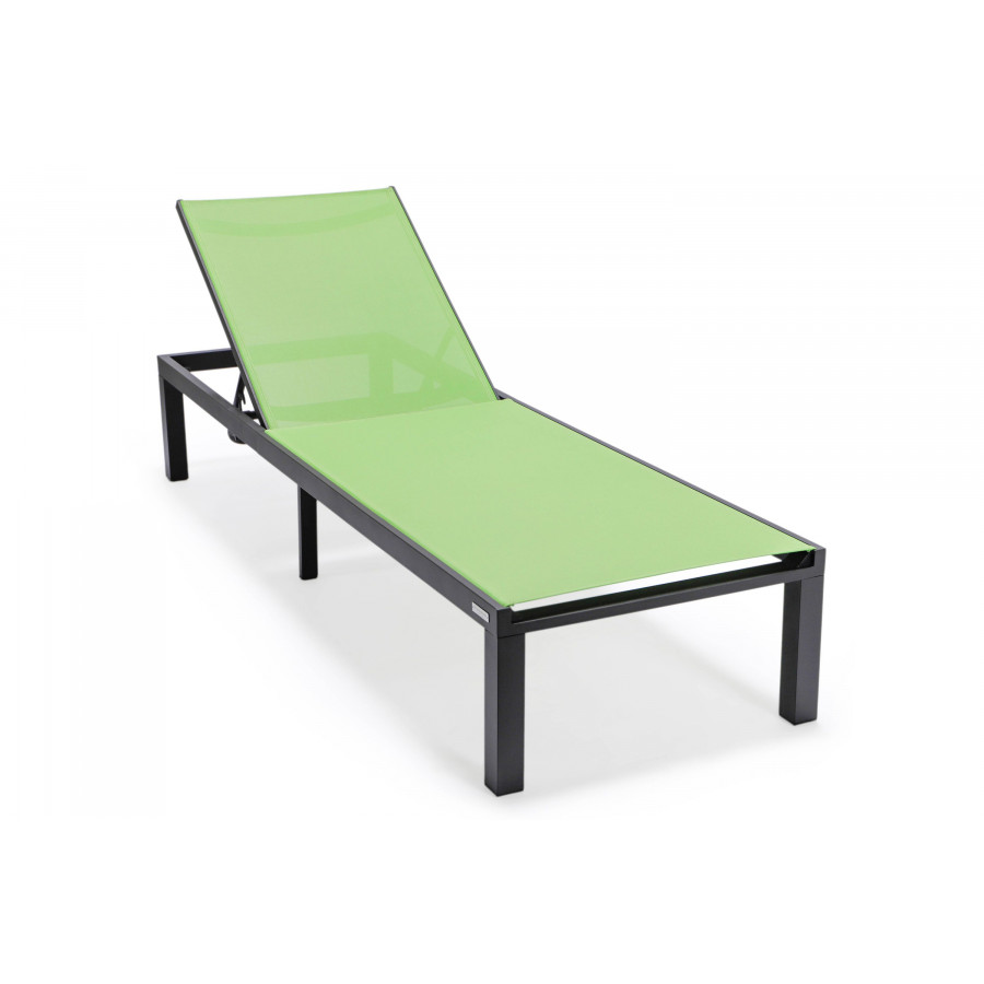LeisureMod Marlin Patio Chaise Lounge Chair With Black Aluminum Frame - Green