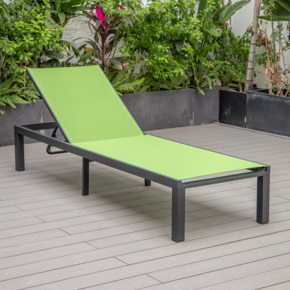 LeisureMod Marlin Patio Chaise Lounge Chair With Black Aluminum Frame - Green