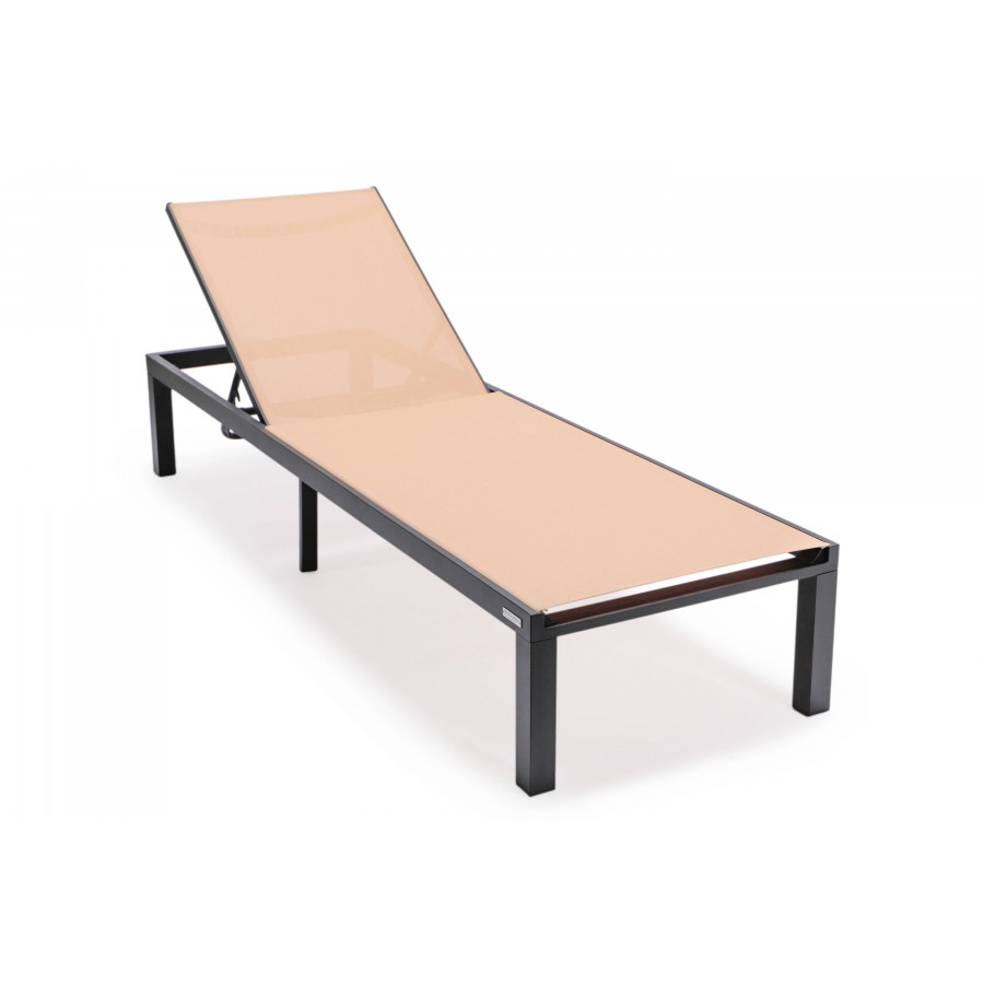 LeisureMod Marlin Patio Chaise Lounge Chair With Black Aluminum Frame - Light Brown