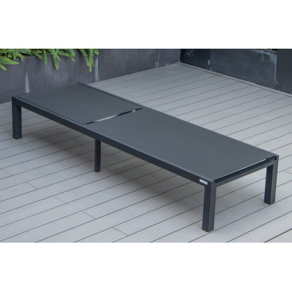 LeisureMod Marlin Modern Black Aluminum Outdoor Patio Chaise Lounge Chair with Square Fire Pit Side Table - Black