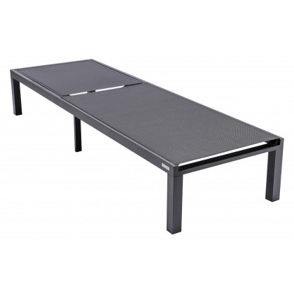 LeisureMod Marlin Modern Black Aluminum Outdoor Patio Chaise Lounge Chair with Square Fire Pit Side Table - Black