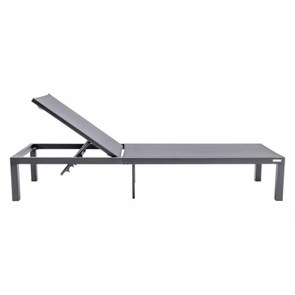 LeisureMod Marlin Modern Black Aluminum Outdoor Patio Chaise Lounge Chair with Square Fire Pit Side Table - Black