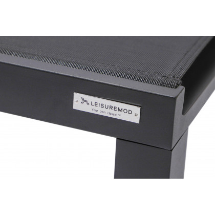 LeisureMod Marlin Modern Black Aluminum Outdoor Patio Chaise Lounge Chair with Square Fire Pit Side Table - Black