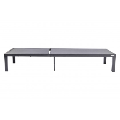 LeisureMod Marlin Modern Black Aluminum Outdoor Chaise Lounge Chair With Square Fire Pit Side Table Set of 2 - Black