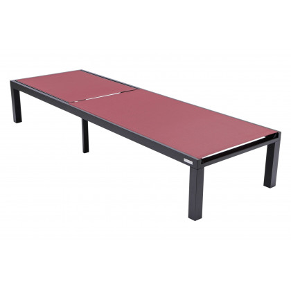 LeisureMod Marlin Modern Black Aluminum Outdoor Patio Chaise Lounge Chair with Square Fire Pit Side Table - Burgundy