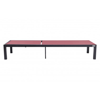 LeisureMod Marlin Modern Black Aluminum Outdoor Patio Chaise Lounge Chair with Square Fire Pit Side Table - Burgundy