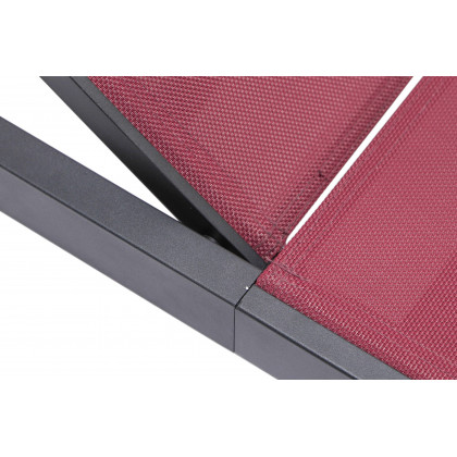 LeisureMod Marlin Modern Black Aluminum Outdoor Patio Chaise Lounge Chair with Square Fire Pit Side Table - Burgundy
