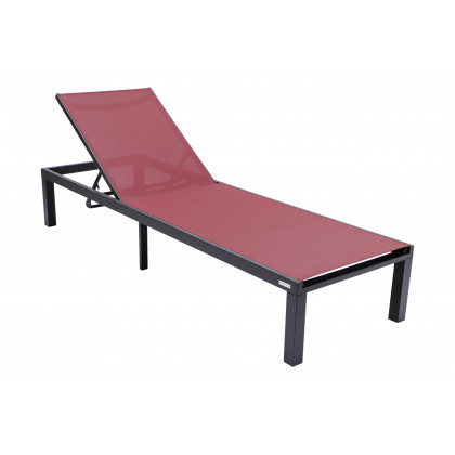 LeisureMod Marlin Modern Black Aluminum Outdoor Chaise Lounge Chair With Square Fire Pit Side Table Set of 2 - Burgundy