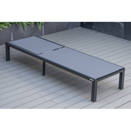 LeisureMod Marlin Modern Black Aluminum Outdoor Patio Chaise Lounge Chair with Square Fire Pit Side Table - Dark Gray