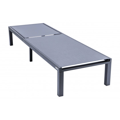 LeisureMod Marlin Modern Black Aluminum Outdoor Patio Chaise Lounge Chair with Square Fire Pit Side Table - Dark Gray