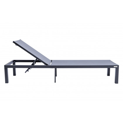 LeisureMod Marlin Modern Black Aluminum Outdoor Patio Chaise Lounge Chair with Square Fire Pit Side Table - Dark Gray
