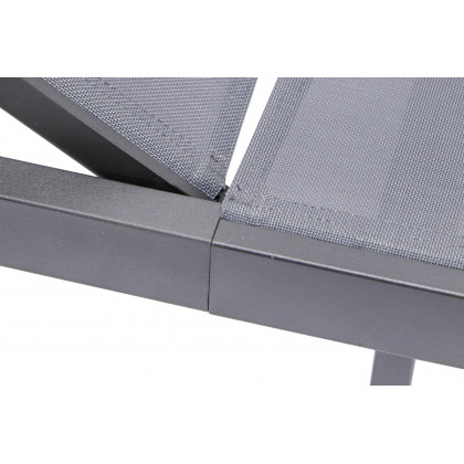 LeisureMod Marlin Modern Black Aluminum Outdoor Patio Chaise Lounge Chair with Square Fire Pit Side Table - Dark Gray