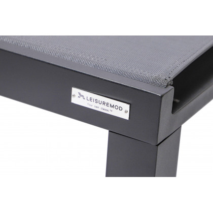 LeisureMod Marlin Modern Black Aluminum Outdoor Patio Chaise Lounge Chair with Square Fire Pit Side Table - Dark Gray