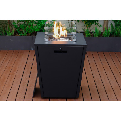 LeisureMod Marlin Modern Black Aluminum Outdoor Chaise Lounge Chair With Square Fire Pit Side Table Set of 2 - Green