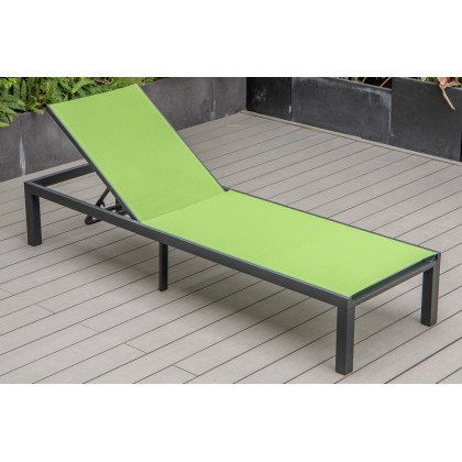 LeisureMod Marlin Modern Black Aluminum Outdoor Chaise Lounge Chair With Square Fire Pit Side Table Set of 2 - Green